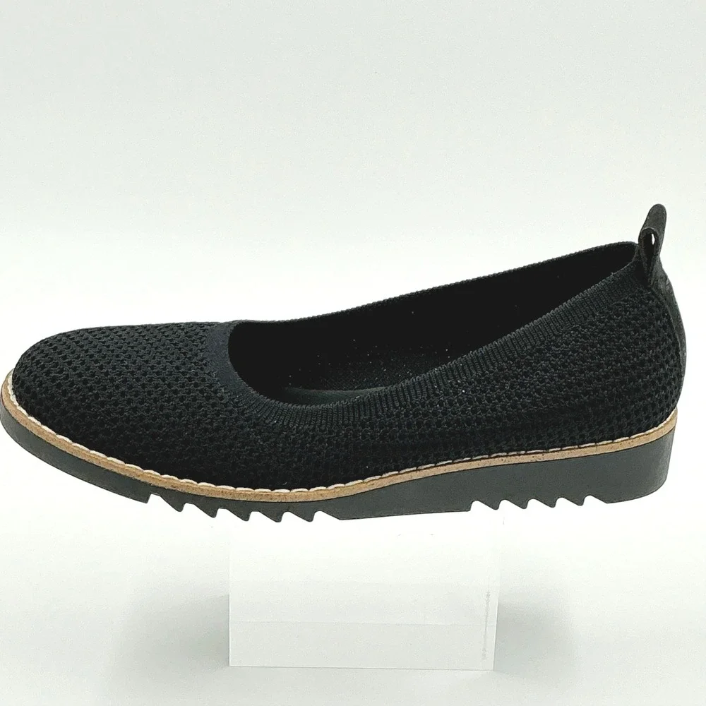 Eileen Fisher Size 6.5 Black Stretch Knit Wedge Ballet Flats NEW Etta $175